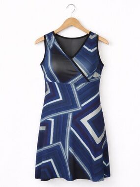 Lole Black Blue Geometric Sleeveless Stretch Dress Women’s Small